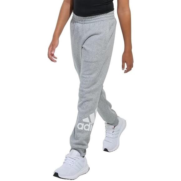 adidas Fleece Jogger Sweatpants Unisex Size 18/20 Heather Gray White Logo - Picture 1 of 3